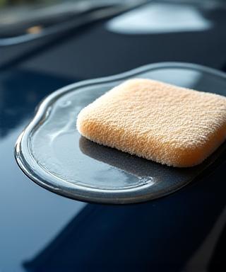 Nanesený vosk na kapotě auta s odrazem